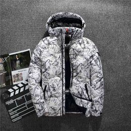 Men's Down Parkas Mens Casual Jacket 2021 Winter New Boutique White Duck Thick Warm Fashion Print Slim Hooded Black Coat T220921
