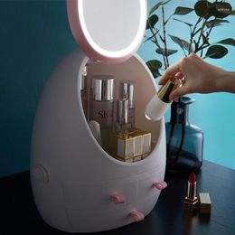 Storage Boxes High-Definition Mirror LED Light Cosmetic Box Jewelry USB Rechargeable Skin Care Shelf