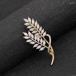 Brooches Sparkling Rhinestone Gold Color Paddy Brooch Pin Leaves Pins Crystal Wheat Ears For Women Accessories Broche Jewelry