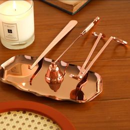 christmas trays UK - 3 4 in 1 Candle Accessory Set Wick Trimmer Scissors Snuffer Storage Tray Plate Sets Christmas Gift for Candle Lovers WLY935