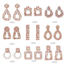 Dangle Earrings Fashion Full Crystal Pink Drop For Women Geometric Statement Rhinestone Wedding Party Jewellery Wholesale