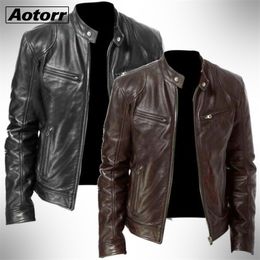 Men's Leather Faux Mens Fashion Jacket Slim Fit Stand Collar PU Male Anti-wind Motorcycle Lapel Diagonal Zipper s Men 5XL 220922