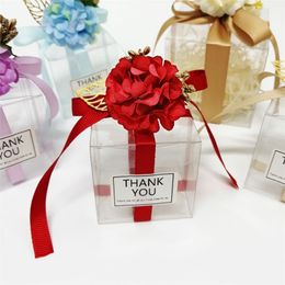 Gift Wrap 20PCSlot Gift Box Flower Ribbon Romantic Transparent Candy Boxes Party Birthday Wedding Favours for Guests PVC Packaging Bag 220922