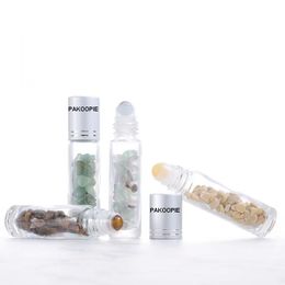 10 ml kristallklare Glas-Rollkugel-Verpackungsflaschen mit zerkleinertem natürlichen Quarzstein, Rollerball, Silber-Jade-Lager, Wanderperle, Parfüm-ätherische Ölflasche