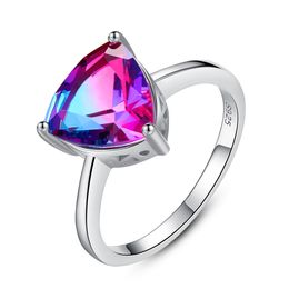 Geometric colorful gemstone S925 silver ring jewelry European concise style tourmaline luxury rainbow stone ring gift