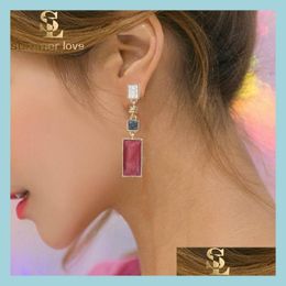 Dangle Chandelier Korean Style Simple Long Earrings Geometric Red Stone Dangle For Women Girls Trendy Temperament Jewellery Gift Whole Dhyzm