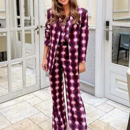 Women's Two Piece Pants PUWD Women Printed Casual Suit Trousers Suit Flared Sleeve Shirt Summer Retro Vacation Ladies Suit Boot Cut Pant Loose Sets 220922