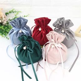 Gift Wrap 10-50Pcs Luxury Velvet Bags With Pearl String Christmas Birthday Party Cooikes Candy Boxes Jewellery Pouch 220921