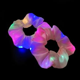 LED Luminous Large Intestine Hair Ring Net Red Head Rope Bar Bungee Hair Rope Korean Simple Rubber Band Hair Accessories 20PCS/