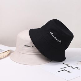 Berets Street Style Bucket Hat English Letters Embroidery Cap Print Sun Protection For Men Women Panama Fisherman Hats