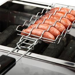 BBQ Tools Accessories Grilling Basket Metal Barbecue Sausage Rack Net Picnic Camping Home Kitchen 220921