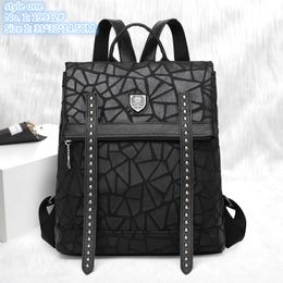 Wholesale ladies shoulder bag 2 styles flip embossed stone fashion backpacks street personality rivet punk backpack light and comfortable leather handbag 19912#