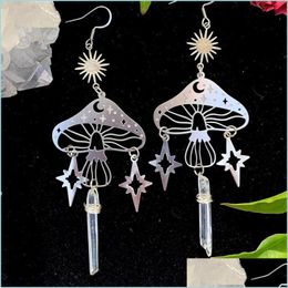 Dangle Chandelier Dangle Chandelier Mushroom Earrings Hypoallergenic Fairy Jewellery Natural Crystal Irregar White Transpar Bdedome Dhxsx