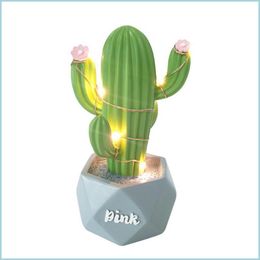 Party Decoration Resin Led Night Light Cactus Kids Birthday Holiday Gift For Bedroom Decor Drop Delivery 2021 Home Garden Fest Mxhome Dhtkh
