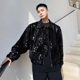 Men's Jackets Spring Men Women Sequin Vintage Nightclub Style Fashionable Stylist Stage Loose Casual Short Jacket Male Korean Streetwear