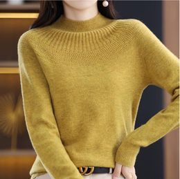 New 100% Wool Sweater Women's Hollow Solid Colour First-Line Ready-To-Wear Semi-High Collar Bottoming Shirt