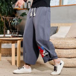 Ethnic Clothing Chinese Style Tang Suit Men Linen Cotton Loose Pants Japanese Kimono Wide Leg Trousers Male Bottom Tai Chi Uniform