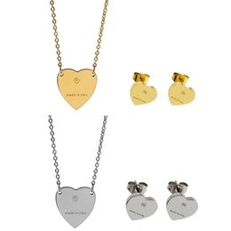 316L Titanium steel Heart Pendant Engraved Letter 18K Plated Gold Necklaces With Single 3 Colour clavicle chain Earring Europe America Fashion Style Lady