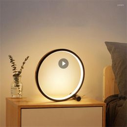 Table Lamps 25CM LED Lamp Bedroom Circular Desk For Living Room Black/White Dimmable Bedside Round Night Light Decoration