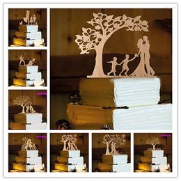 Party Supplies Mixed Style Silhouette Wedding Cake Topper Wooden Bride And Groom With Pets Kids Girls Boys Family Toppers