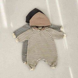 Rompers 024M Casual Newborn Baby Boy Girl Romper Striped Hooded Long Sleeve Jumpsuit Playsuit Autumn Spring Clothes J220922