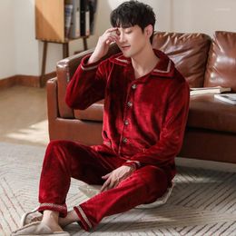 Men's Sleepwear Winter Wine Red Pajamas Male Flannel Soft Warm Pyjamas Set Nightgown Men's Sets Long Sleeve Men Lounge Pijamas