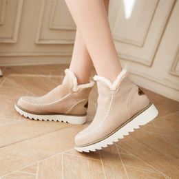 Big Size Warm Fur Women Snow Boots Flat Platform Winter Shoes Flock Ankle Boots Female Non-Slip Basic Snow Casual