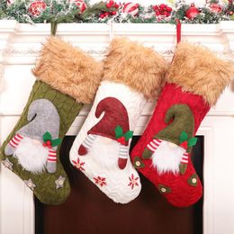 Faceless Doll Knitting Stocking Large Christmas Knitted Faceless Santa Gnome Doll Socks Candy Gift Bag Christmas Decoration RRB15705