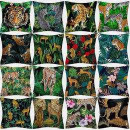 Pillow Case Polyester Tiger Leopard Print Pillowcase Upholstery Sofa Cushion Palm Leaf Tropical Jungle Home Decor Cover