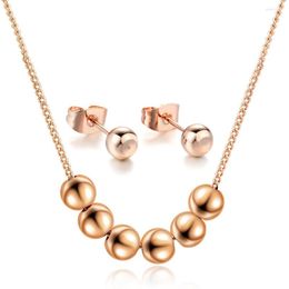 Necklace Earrings Set Copper Beads Sets For Women Rose Gold Color Metal Earring Daily Accessories Fashion Jewelry S516
