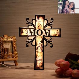 Party Decoration Custom LED Light-up Cross DecorationAcrylic Picture Night Lights Gifts For Mom Daughter Birthday Wedding Anniversary