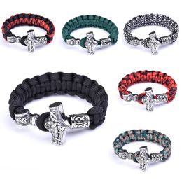 S3231 Charm Men's Stainless Steel Viking Hammer Unmbrella Rope Woven Bracelet Outdoor Sport Survival Bracelets