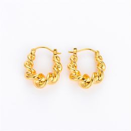 Retro French High-Grade Stud Gold Colour Earrings Female Geometric Rough Twisted Cold Simple Fashion All-Match Jewellery Accessories