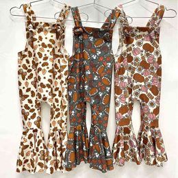 Rompers 15Y Baby Kid Girls Jumpsuit Sleeveless Pumpkin Rugby Butterfly Print Long Flare Pants Casual Summer Children's Clothing J220922