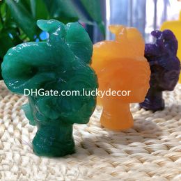 Natural Stone Medusa Skull Mineral Specimen Art Fancy Calcite Lepidolite Green Aventurine Fluorite Quartz Crystal Carved Greek Mythological Monster Figurines