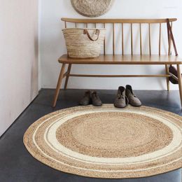 Carpets Natural Quality Jute Handmade Knitted Living Room Rug Round Shaped Decorative Bedside Carpet Cool Mat For Summer