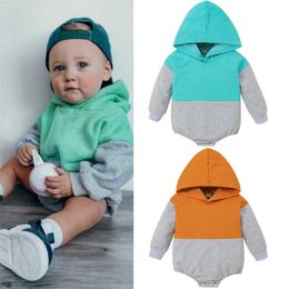 Rompers Baby Clothes Spring Autumn New Baby Toddler Boys Clothes Cotton Hooded Long Sleeves Romper Patchwork Jumpsuit J220922