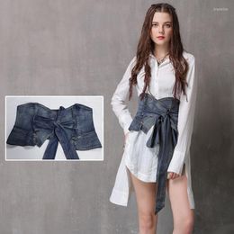 Belts Yellow And Blue Retro Denim Belt Women's Clothing Simplicity Personality Splicing Slim Girdle Top Cummerbunds