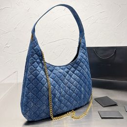 Denim Canvas Handbags Quilted Grain Shopping Bag Women Tote Bags Checkered Chain Crossody Handbag Genuine Leather Large capacity Two Piece Set