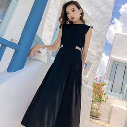 casual black sundress Canada - Casual Dresses Summer Long Black Sleeveless Dress 2022 Beach Bohemian Sundress Vacation Clothes For Women X312