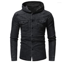 Men's Casual Shirts Men's Men Hoodies Denim Shirt Brand 2XL Nice Spring Autumn VogueVintage Pockets Design Streetwear Solid Tops