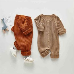 Rompers Autumn Solid Colour Baby Girls Boys Clothes Long Sleeve Jumpsuits Knitwear Single Breasted Outfit Winter Clothes J220922