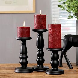 Candle Holders Black Pillar 3Pcs Candlestick Stand Centrepiece Decorations For Home Living Room Table Wedding