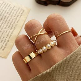 Bohemian Gold Colour Cross Ring Set For Women Bohemian Pearl Finger Rings Bijoux Jewellery Gifts