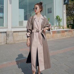 Women's Trench Coats Women's Leather Windbreaker Spring Autumn 2022 Splicing Contras Fashion With A Belt Korean Loose High-quality