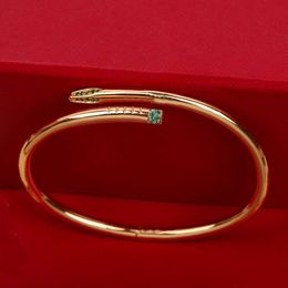 Luxury qualiy charm punk nail bracelet bangle with green diamond in 18k gold plated have box stamp PS3417A