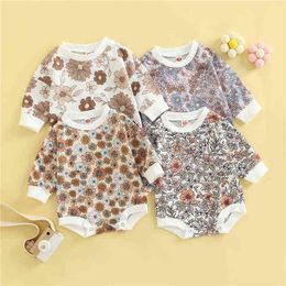 Rompers Newborn Baby Girls Rompers Cotton Playsuit Long Flower Sleeves Printed Jumpsuit Spring Autumn Clothing Outfits J220922
