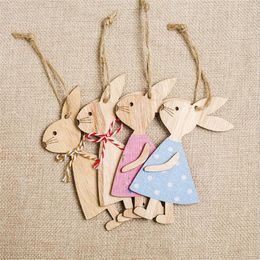 Other Festive Party Supplies 4pcs set 7 11cm Easter Rabbit Wooden Decoration DIY Hanging Crafts Cute Bunny Ornaments 220922
