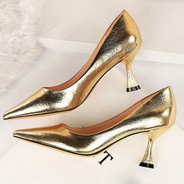 Dress Shoes 2022 Women 7cm High Heels Blue Pumps Plus Size 43 Pointed Toe Luxury Lady Low Scarpins Gold Silver Office Valentine
