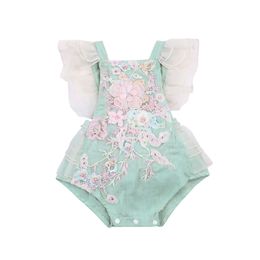 Rompers New Summer Baby Toddler Girls Jumpsuit Newborn Baby Girls Short Sleeves Lace Floral Rompers Clothes J220922